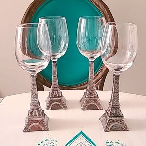 Gallerie Eiffel Tower stemmed Metalic Wine Glasses Set 4